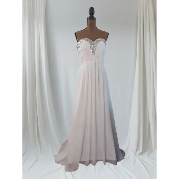 Jaeden | Dresses | Coastal Beach Wedding Dress L White Chiffon Corset  Sequins Strapless Jaeden Gown | Poshmark